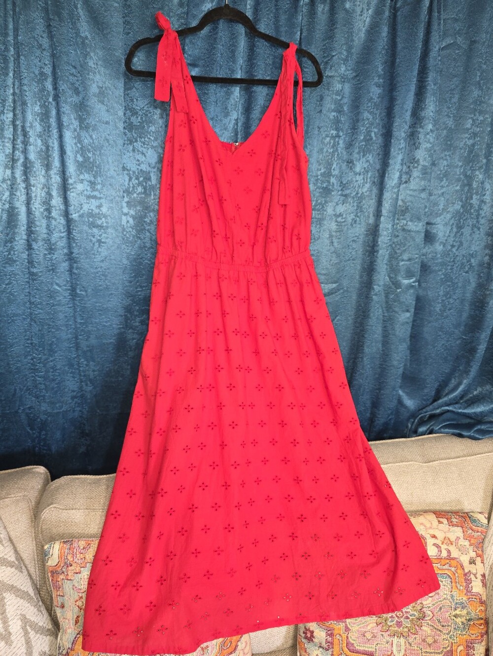 Lane Bryant Bright Red Eyelet Maxi Dress with Tie Straps